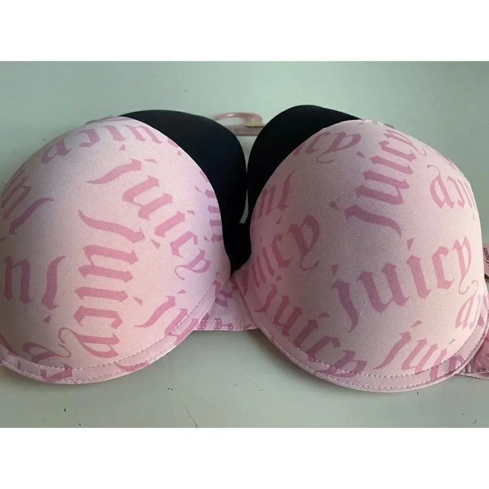2‎ Pack Juicy Couture Bra Show Me Off JC3819 Pink Logo And Black Sz 38 DD NEW